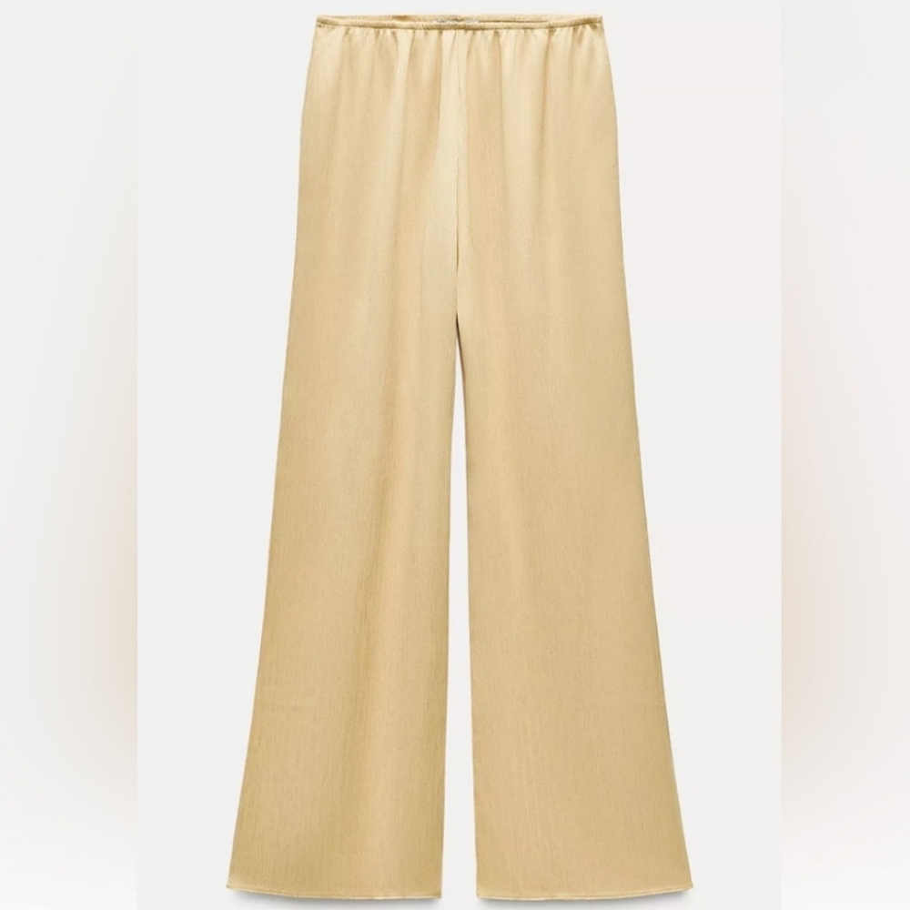 Zara 2 pieces set belted pleated kimono and pleated wide leg pants yellow NWT - Picture 15 of 16